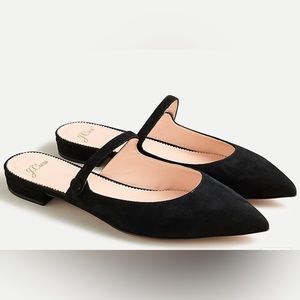 J. Crew Black Suede Front Strap Flat Mules Size 8